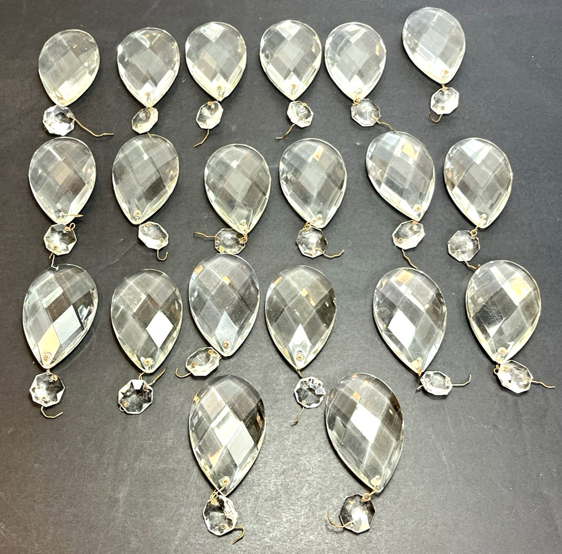Lot 20 Vintage 2-1/2" Chandelier Crystal Teardrop Prisms Danglers w/ 3/4" Oct.