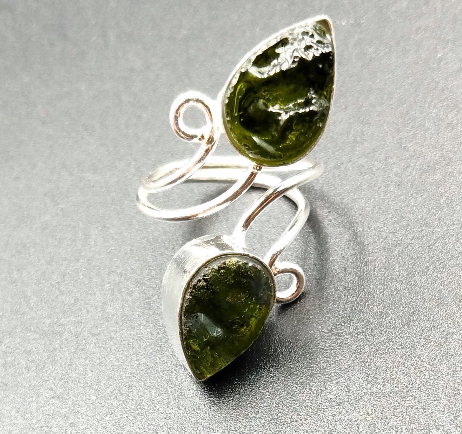 Rough Moldavite Gemsotone Handmade 925 Sterling Silver Jewelry Ring All Size