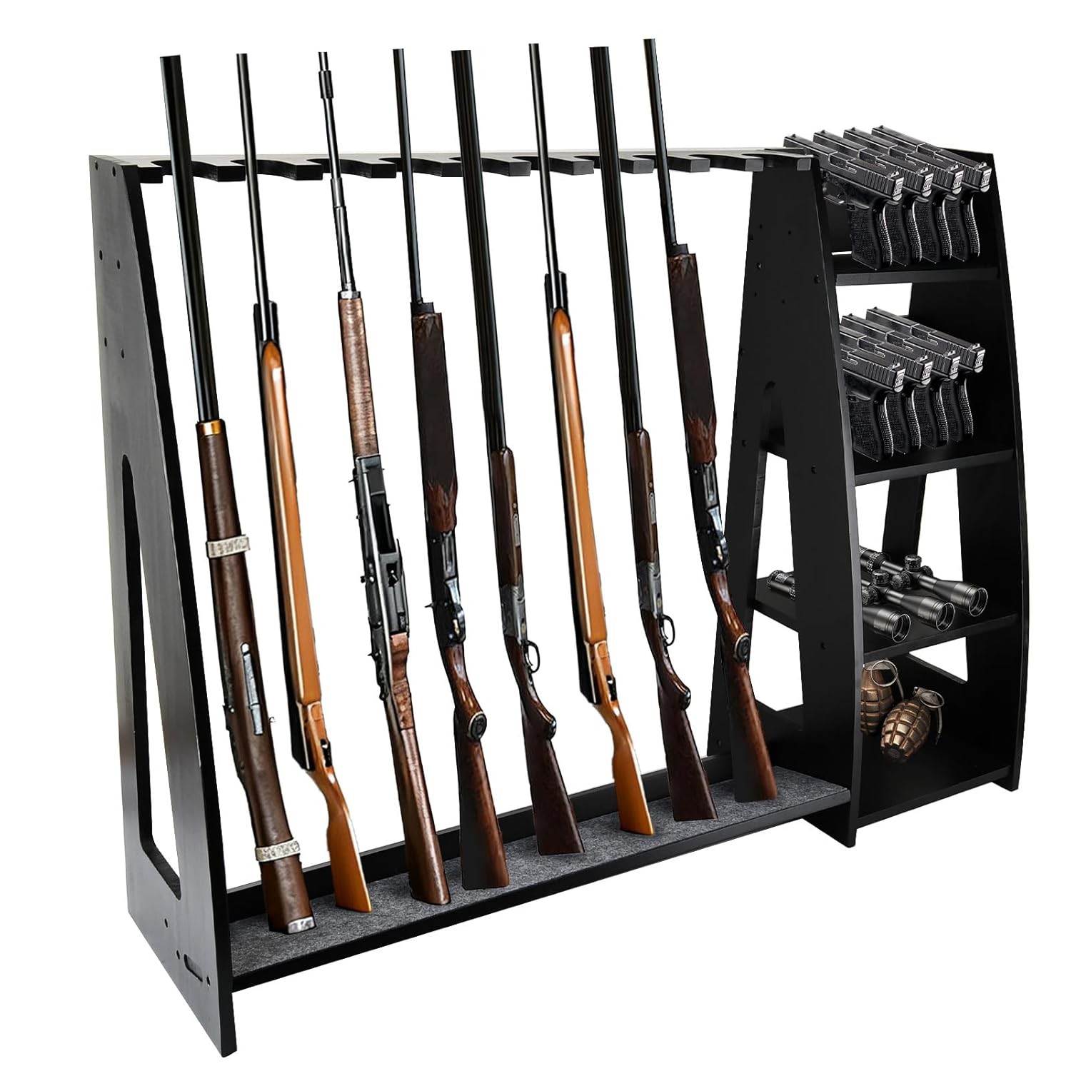 Wooden Gun Rack Floor Standing Rifle Rack Holds 10 Long Guns 8 Handguns