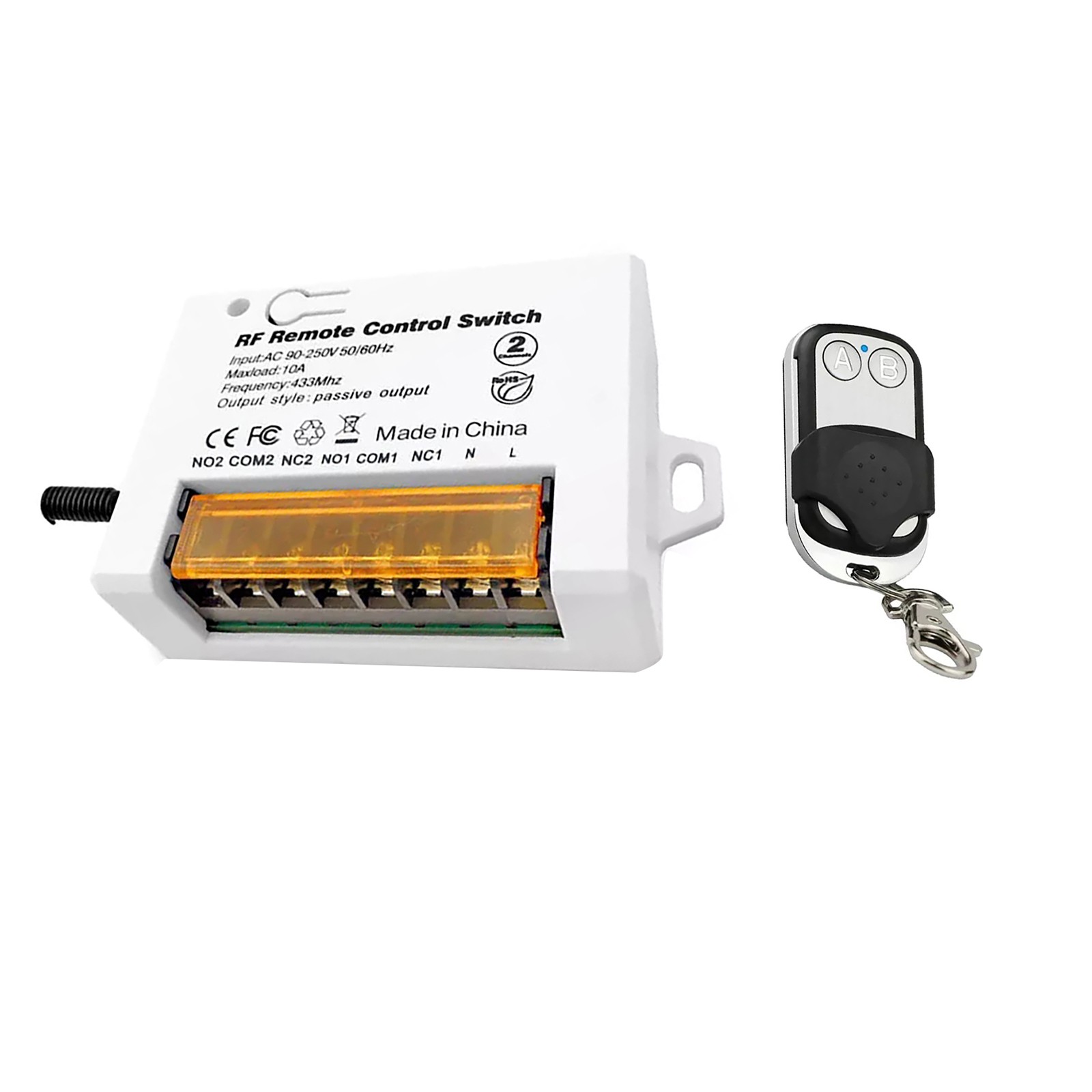 2Ch Relay Receiver Wireless Remote Control Switch for Garage/Gate 110V 220V.
