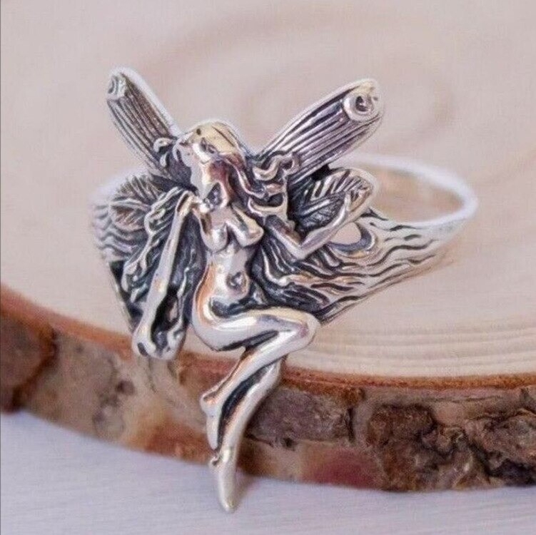 Angel Fairy Ring Hippie Vintage Accessory Silver Plated Pixie Finger Jewelry