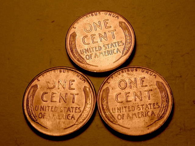 3 Different 1955-S Ch/Gem BU Red Uncirculated Lincoln Cent Die Break Errors#13