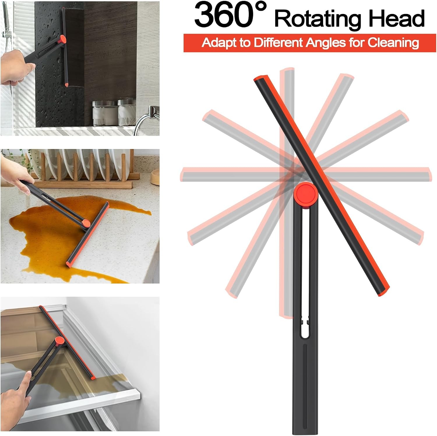 Shower Squeegee for Glass Doors with 2 Pack Multi-Purpose 360° Rotating Window