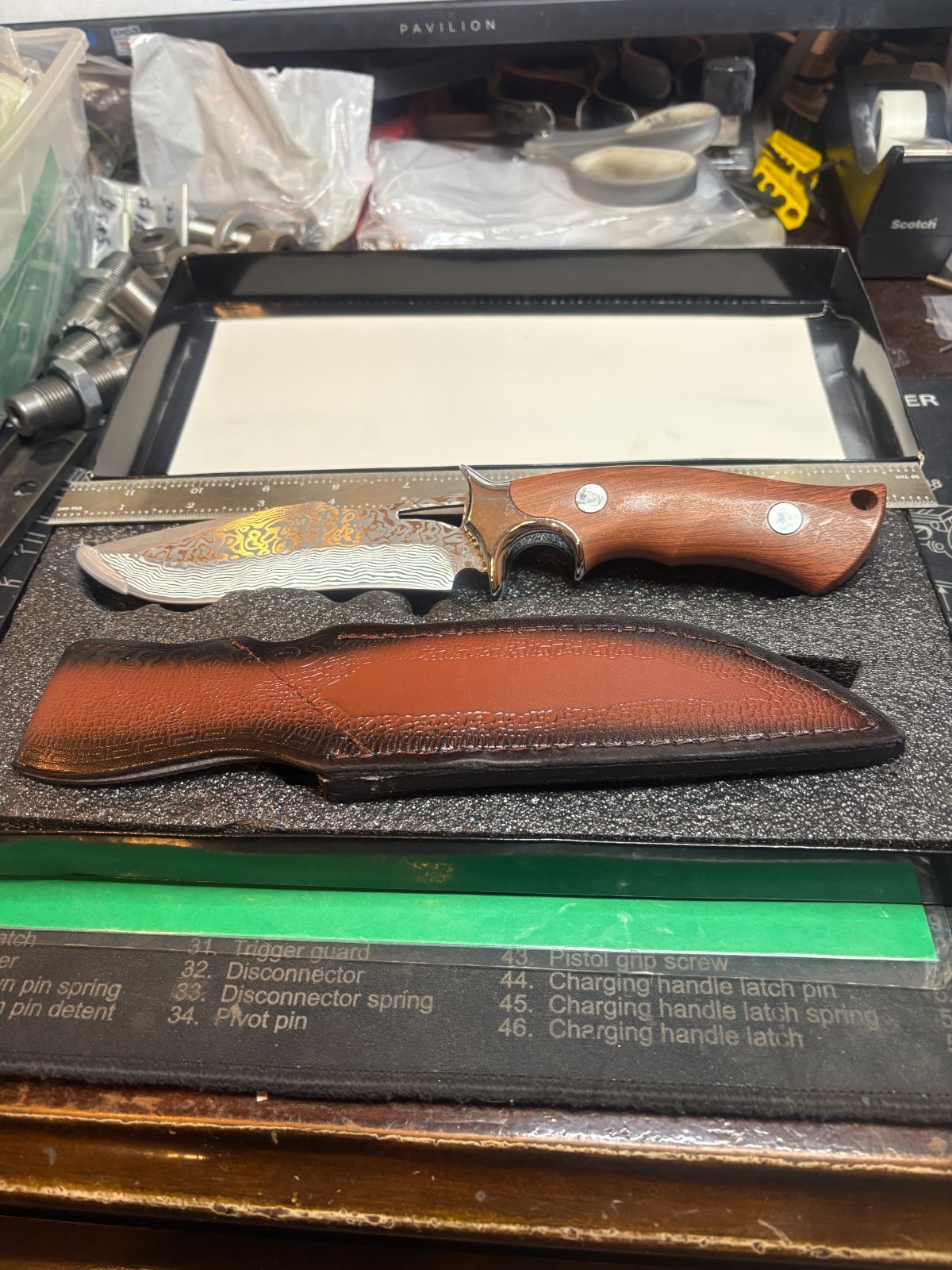 Damascus Hunting Fixed 5" Blade Knife + Sheath