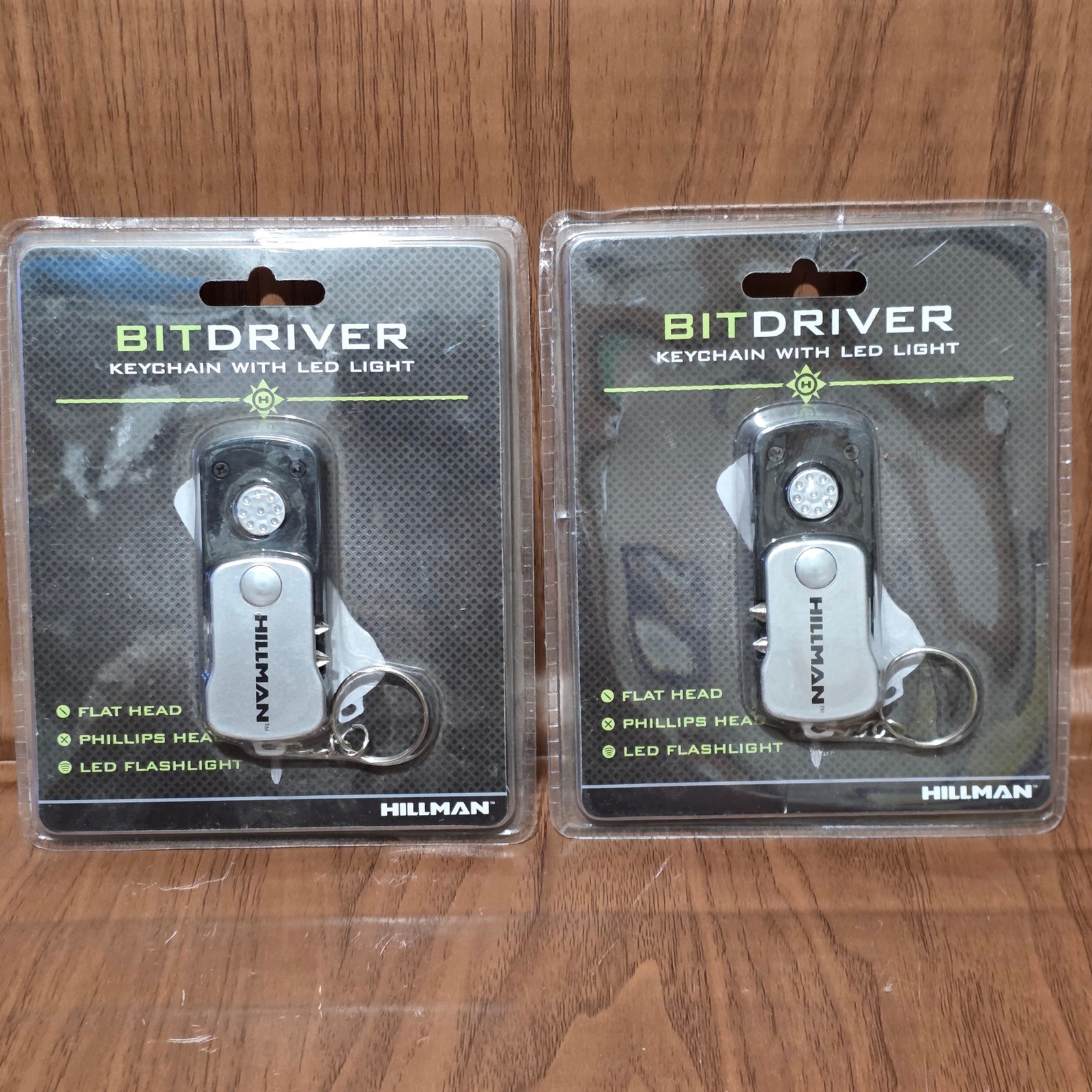 Hillman BitDriver Keychain Multi-Tool with LED Light 2 Pack 713134 Black Silver