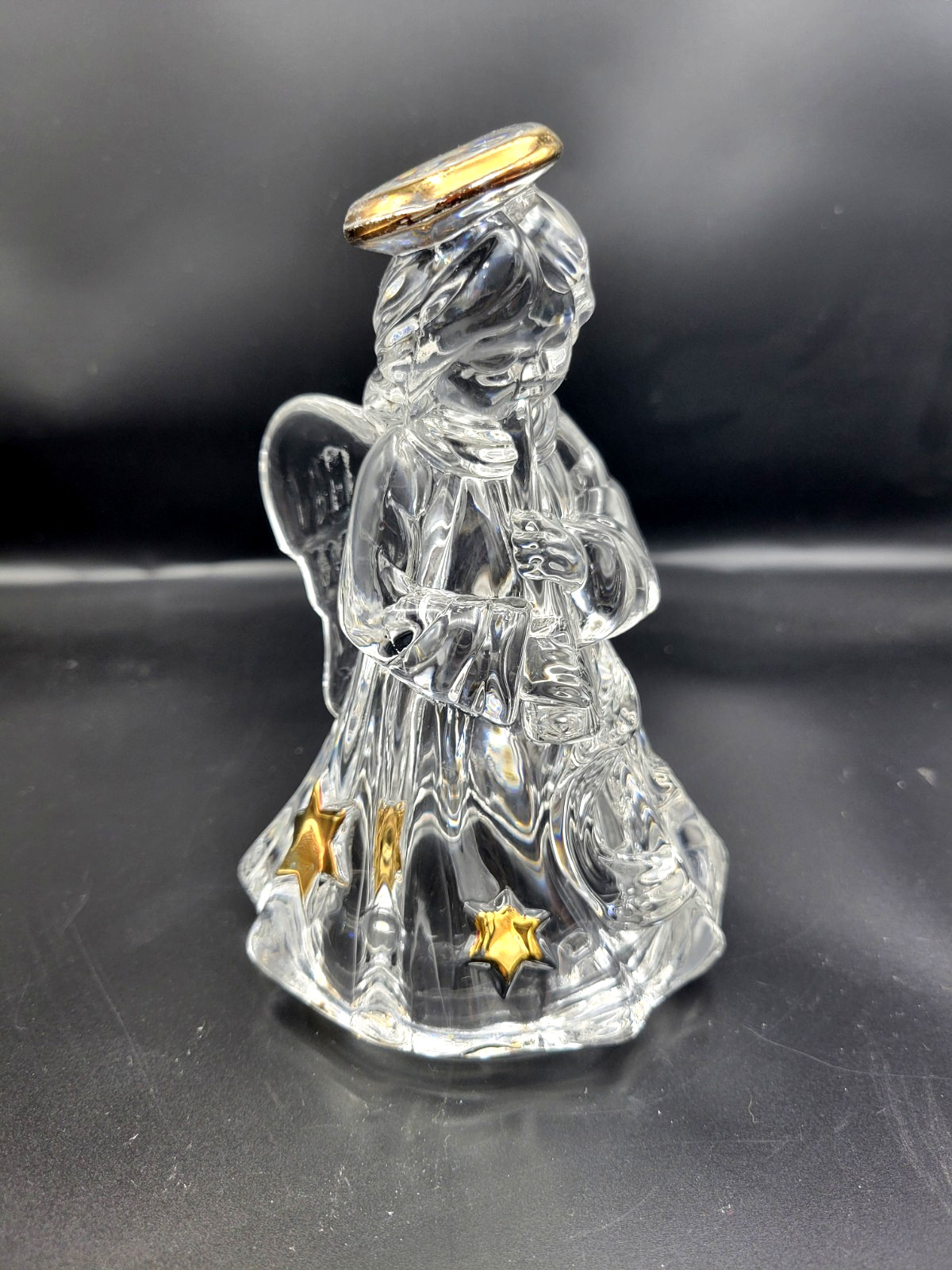 Evita Angel Blowing a Horn Topper 22k Gold Trim 24% Lead Crystal Made in Germany
