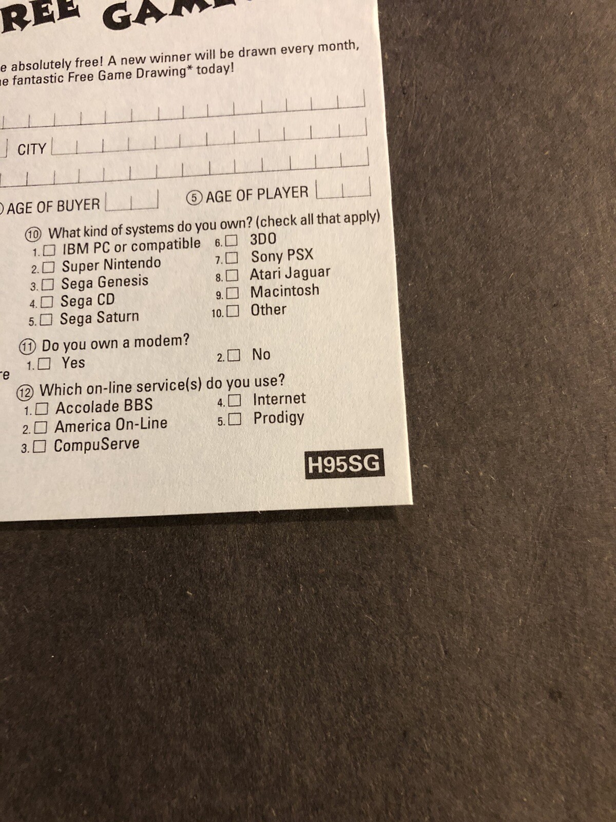 Accolade Sega Registration Card Insert