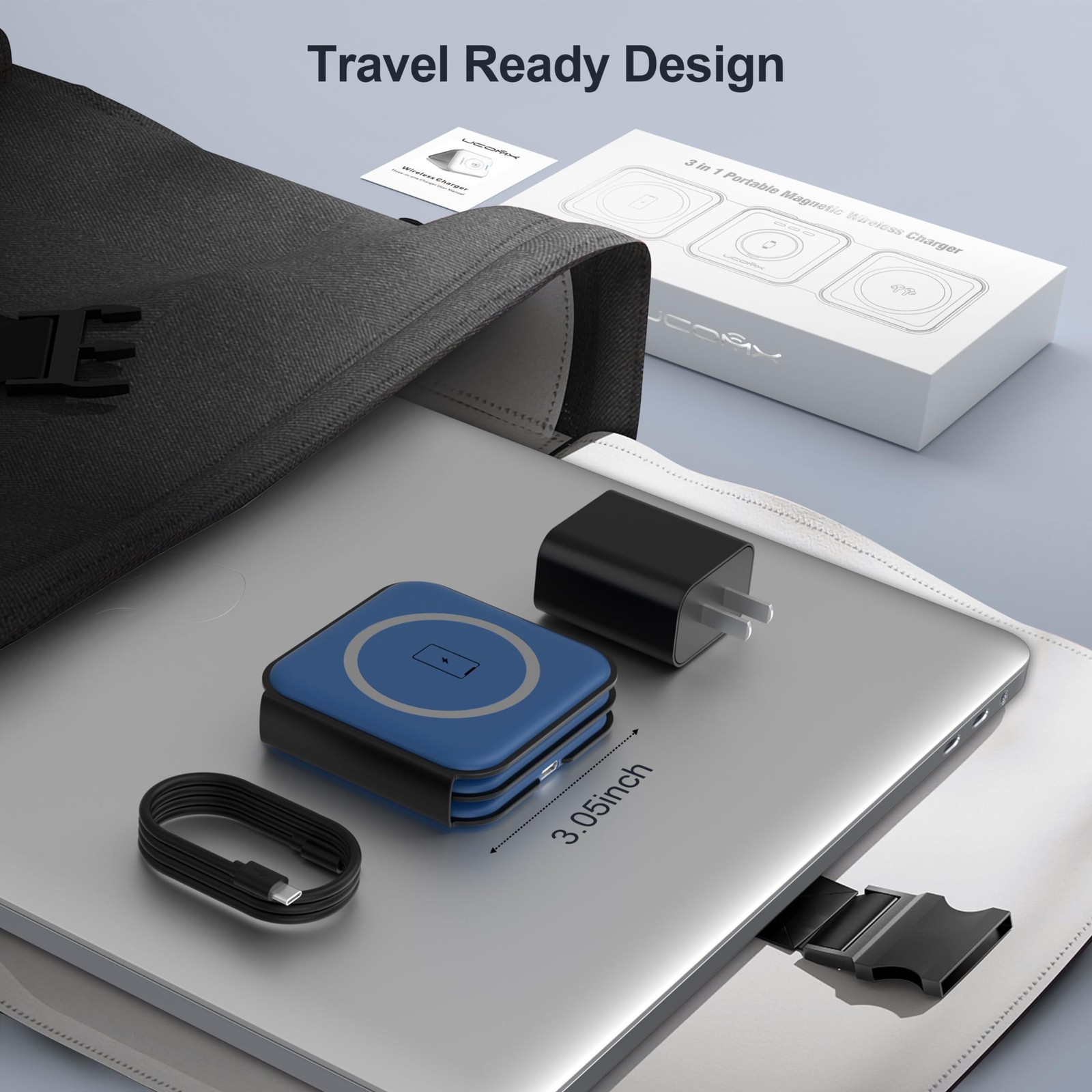 UCOMX 3 in 1 Charging Station for Multple Devices,Foldable 3 1 Blue