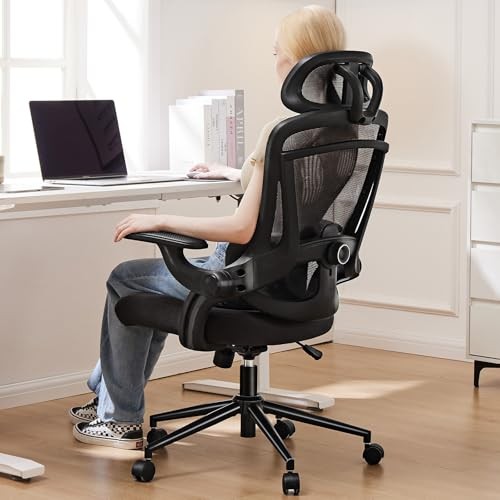 Office Chair Ergonomic Desk Chair, 300 LBS Home Mesh Dark Black With Headrest