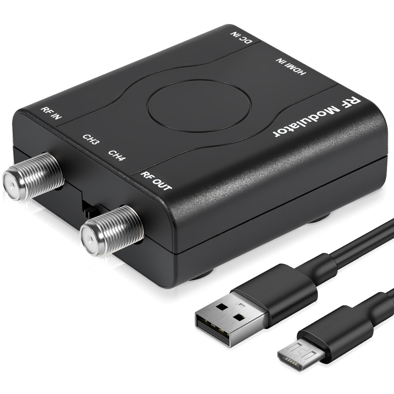 HDMI to RF Modulator, HDM61 VHF Converter Adapter for TV black