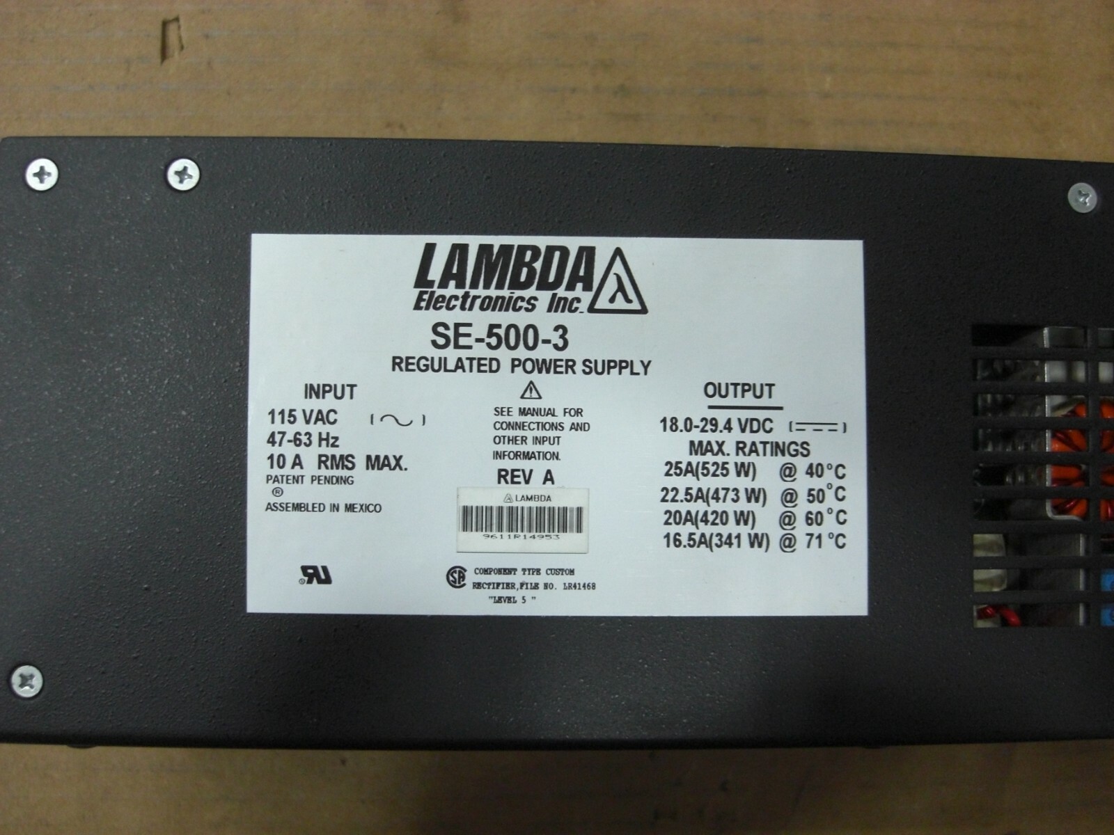 Lambda Regulated Power Supply SE-500-3 115VAC - 24VDC