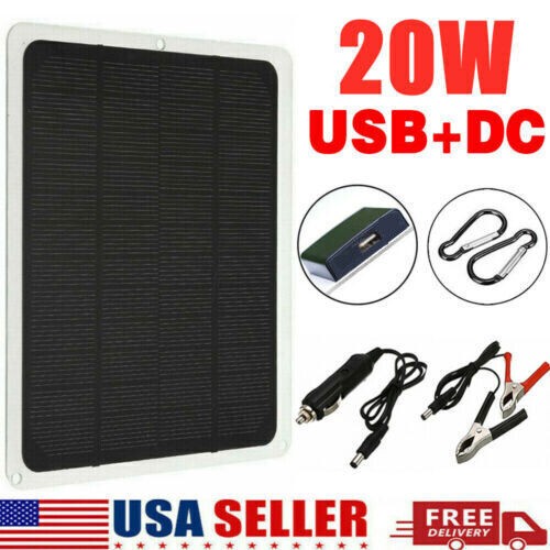 20W 12V Solar Panel Trickle Charger for Car, RV, Marine, Camper and Trailer Blue