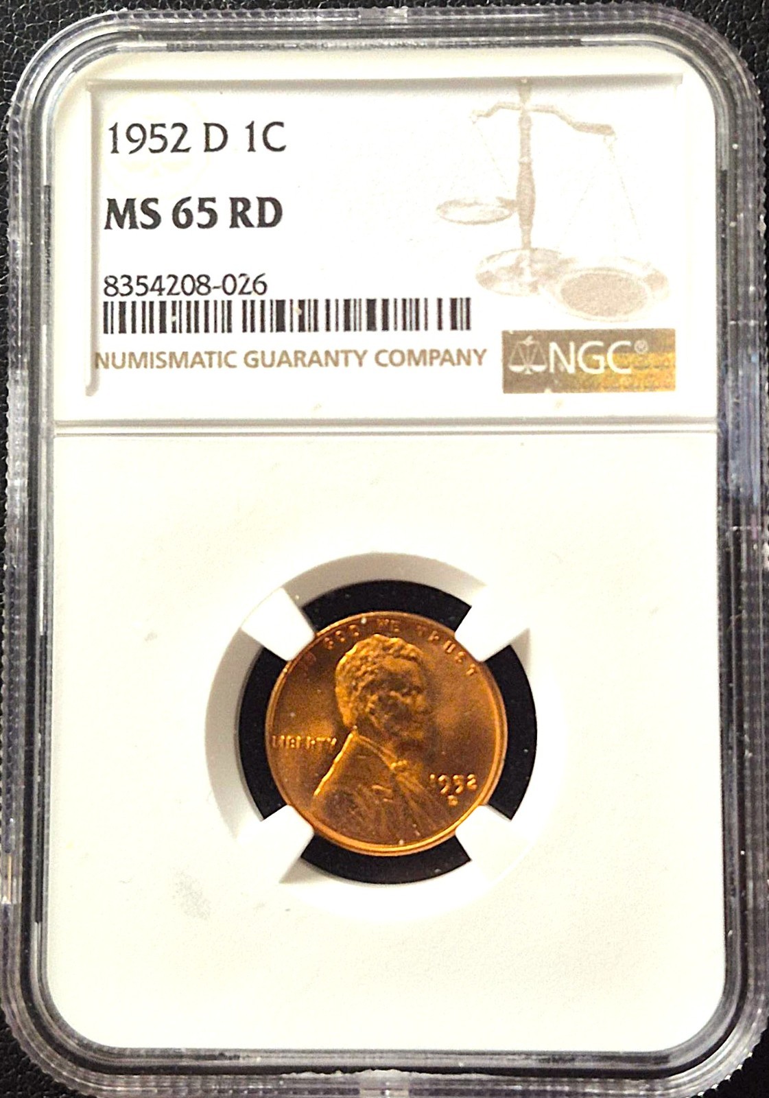 1952 D PCGS MS65 RD 1C LINCOLN CENT NGC