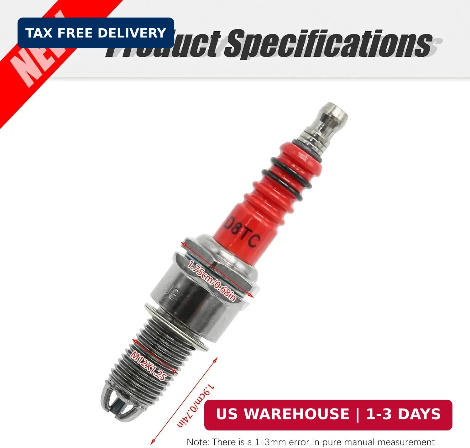4 Pack D8TC 3 Electrode Spark Plug Replacement for CG 125cc 150cc 200cc 250cc CF