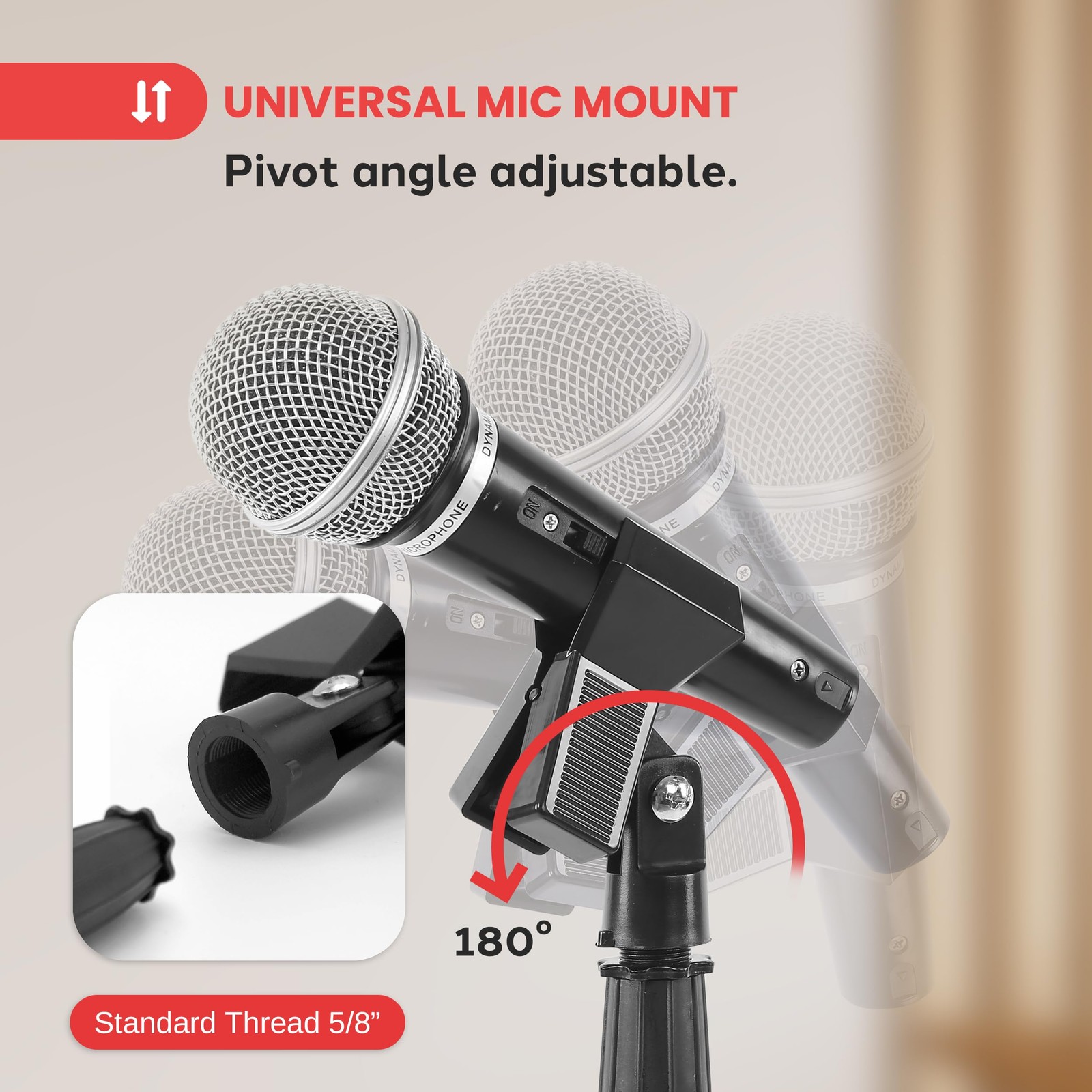 Pyle Adjustable Height Mic Stand, 36.2" - 63.7” Universal Mic Holder (Black)