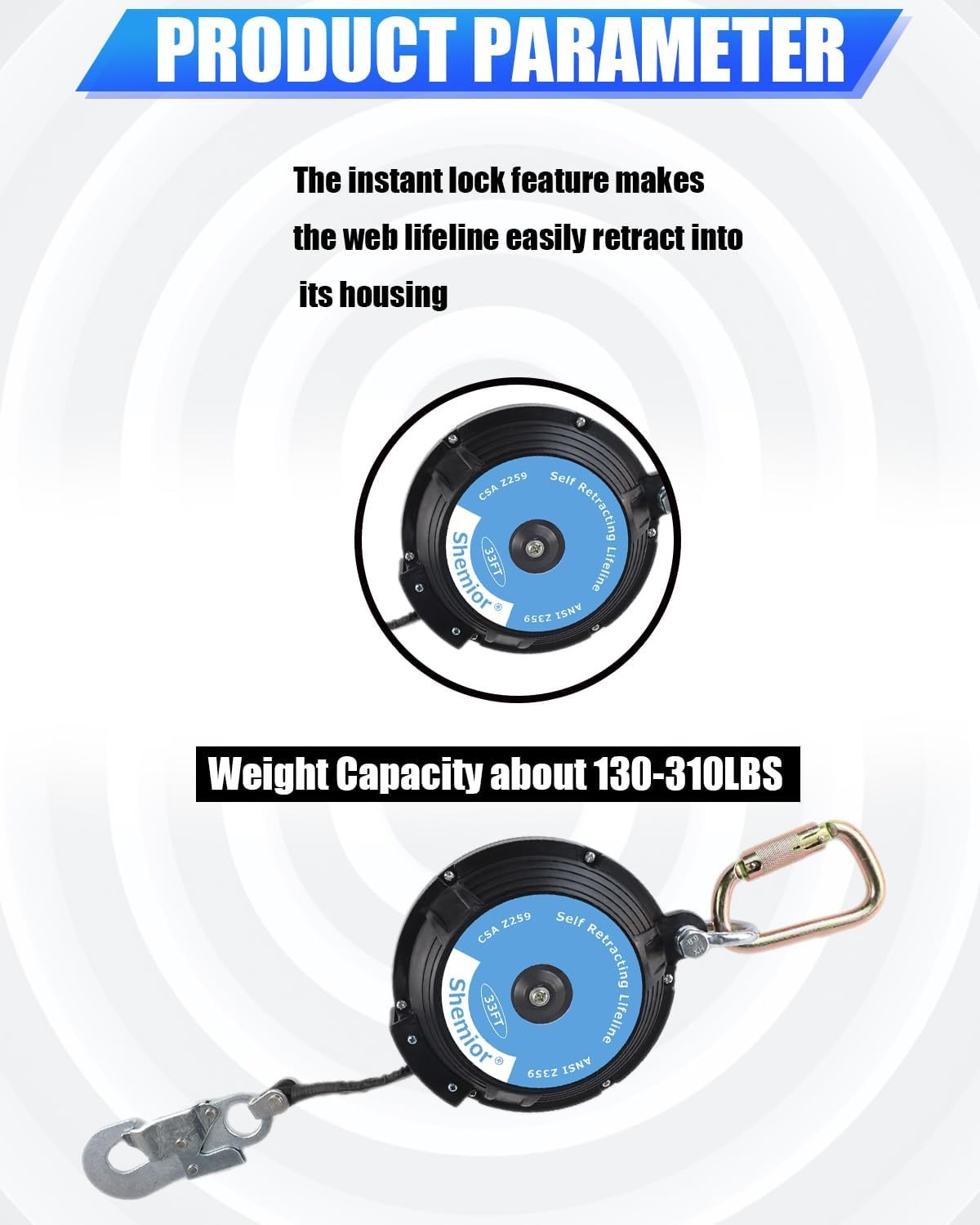 🔥🔥 33FT Web Self Retracting Lifeline, No Tangle Lightweight Housing SR 🔥🔥