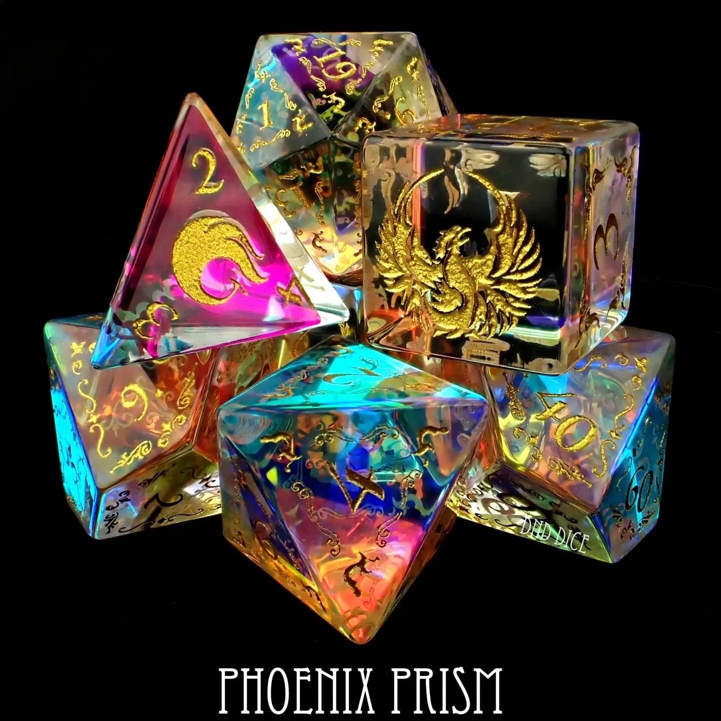 Dice Set - Phoenix Prism - 7 Glass Dice - Exclusive - RPG
