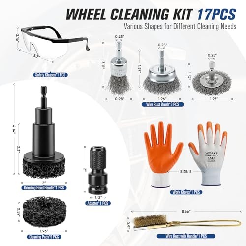 Wheel Hub Cleaning Tool Kit, 17 PCS Wheel Stud Rust Remover Tool with Goggles
