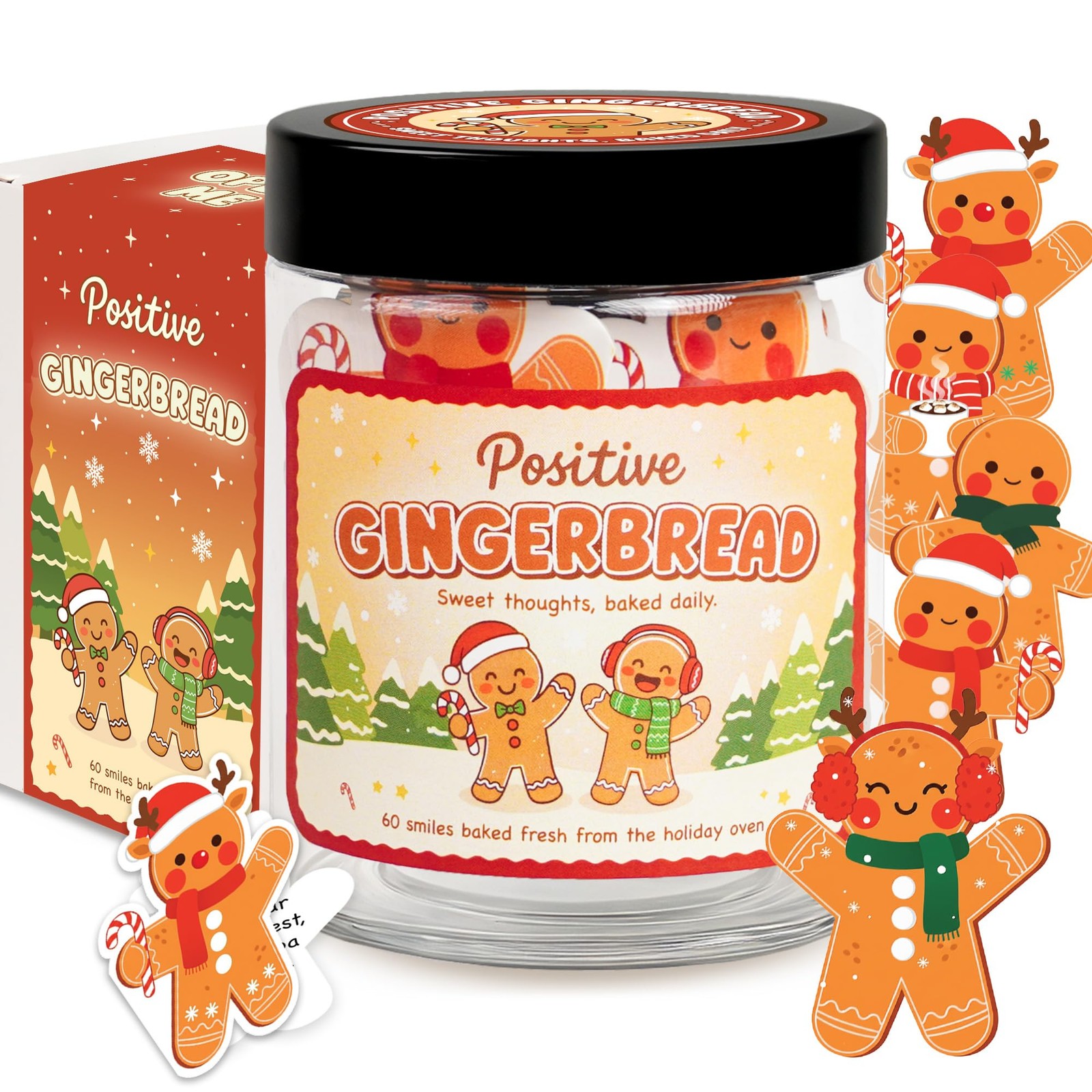 Positive Gingerbread Jar with 60 Affirmation Card, Christmas