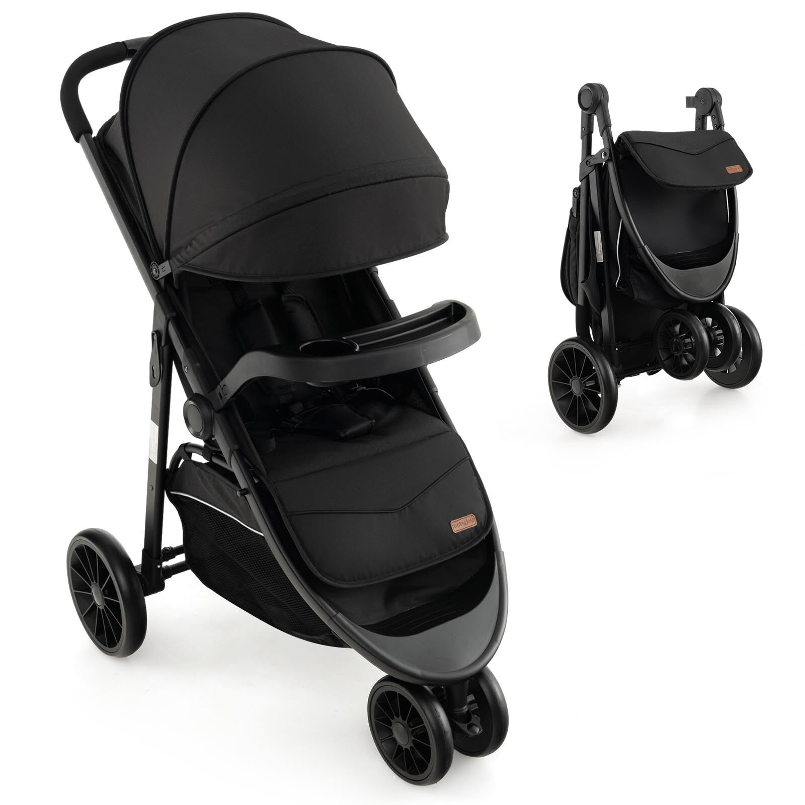 BABY JOY Jogging Stroller, Jogger Travel System with 5-Point Safety Harness, Adj