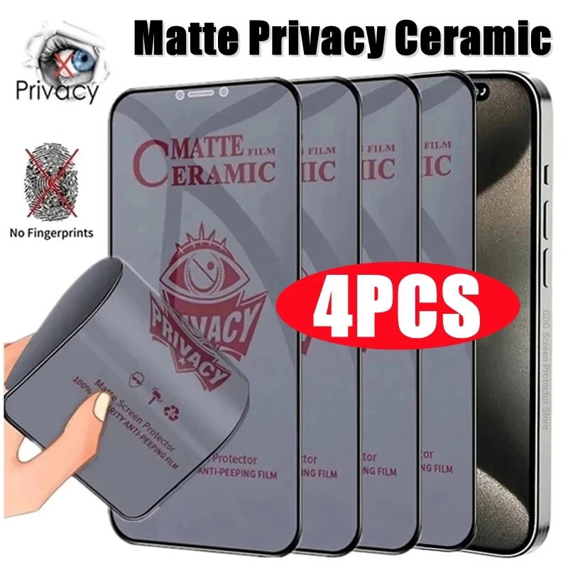 4Pcs For iPhone 16 15 14 13Pro Privacy Anti-Spy Ceramic Tempered Glass Protector