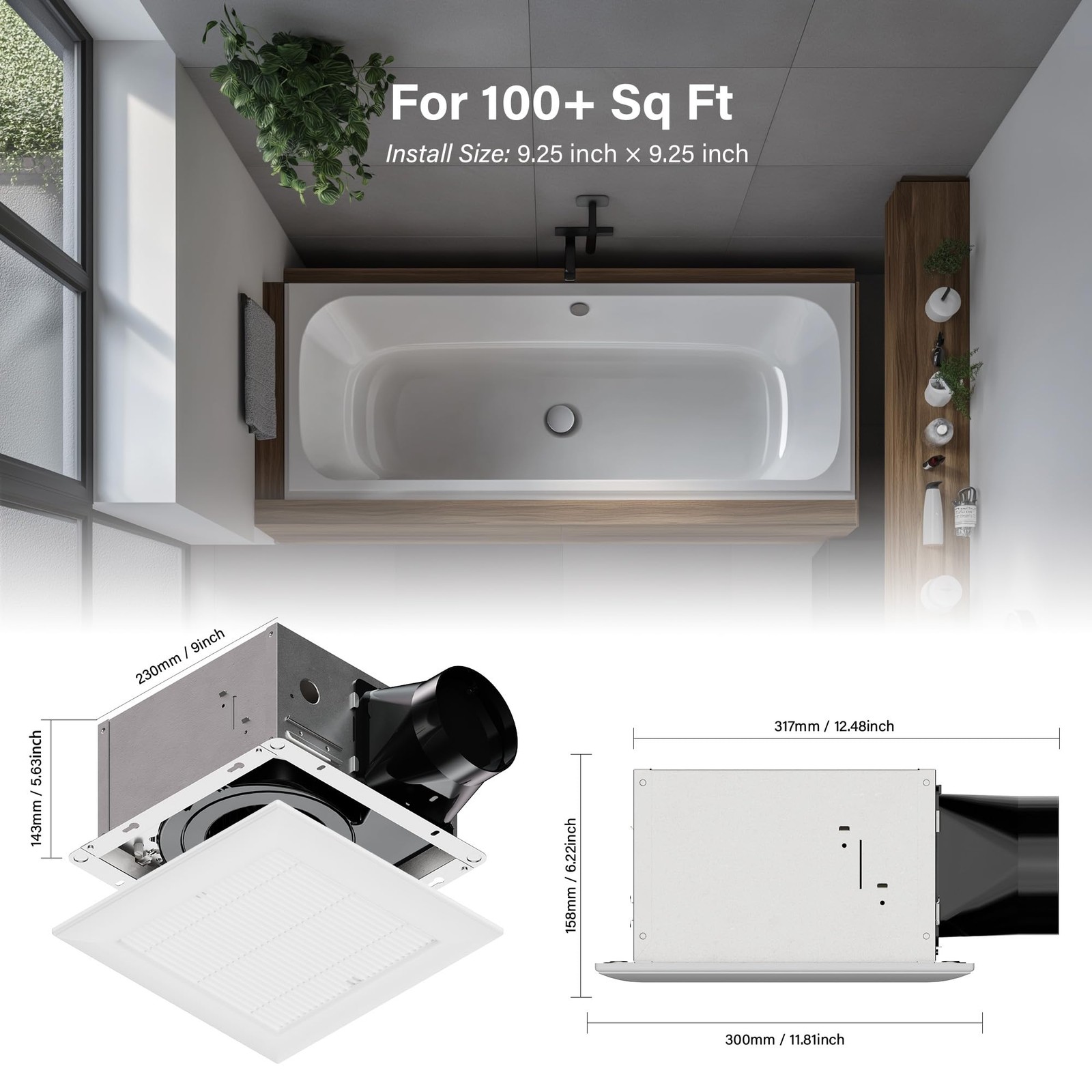JULLISON 100CFM Ceiling Mount Bathroom Exhaust Fan 120V White