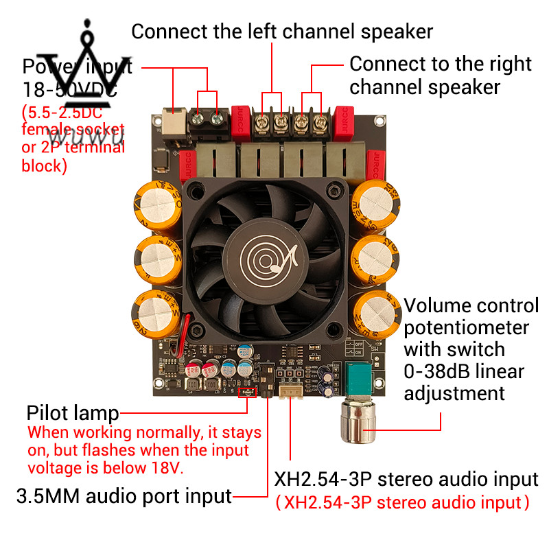ZK-6002 Post Amplifier Board 2.0 Stereo with High and Low Frequency Modulation