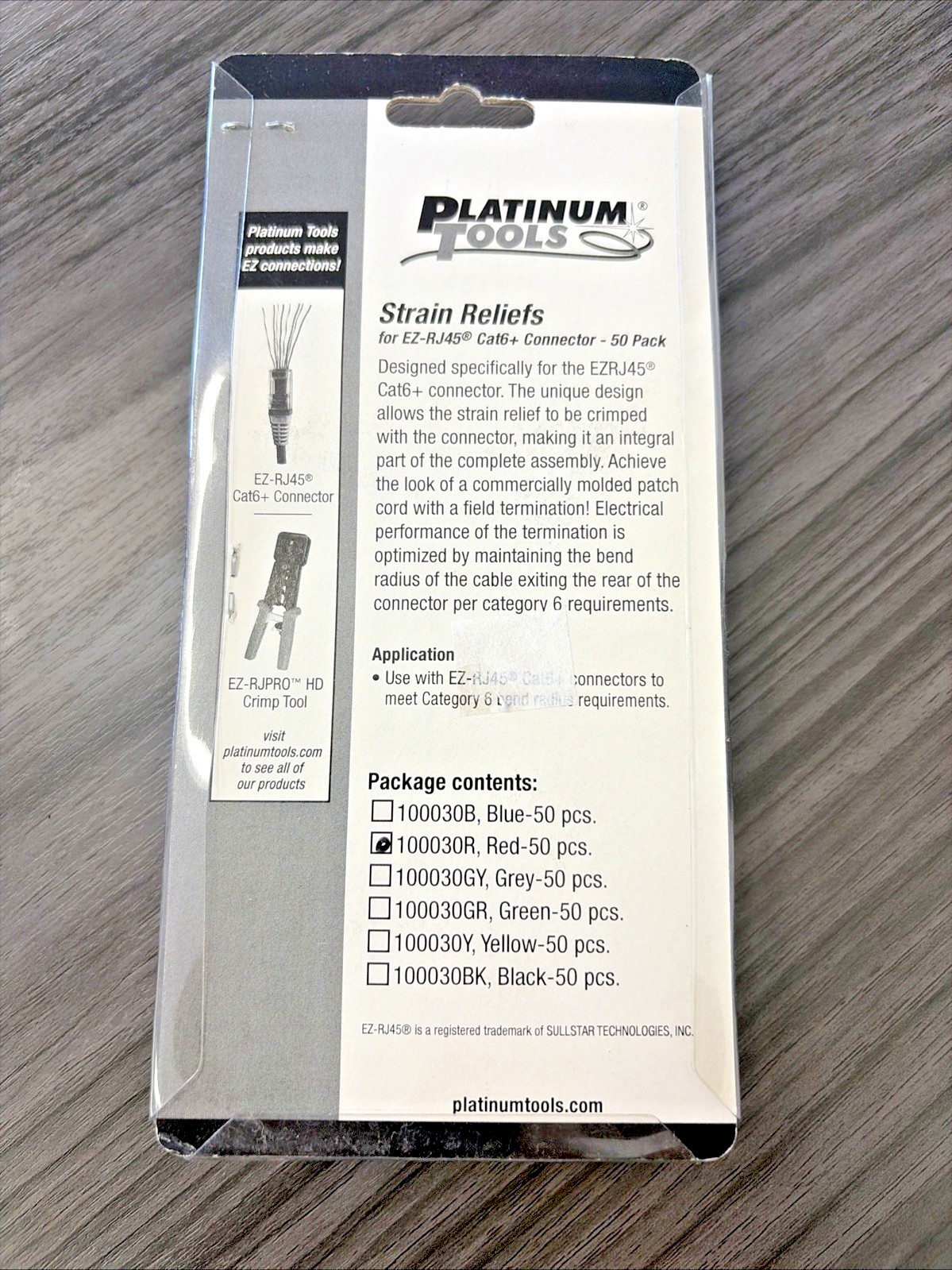 Platinum Tools 100030R Strain Relief for Cat6, (Red). 50/Clamshell.