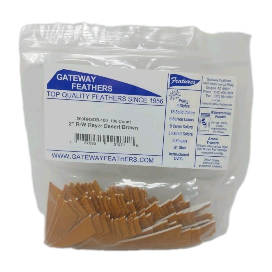100 Pack Gateway Feathers 2" Right Wing: Rayzr Desert Brown 200RRSDB-100