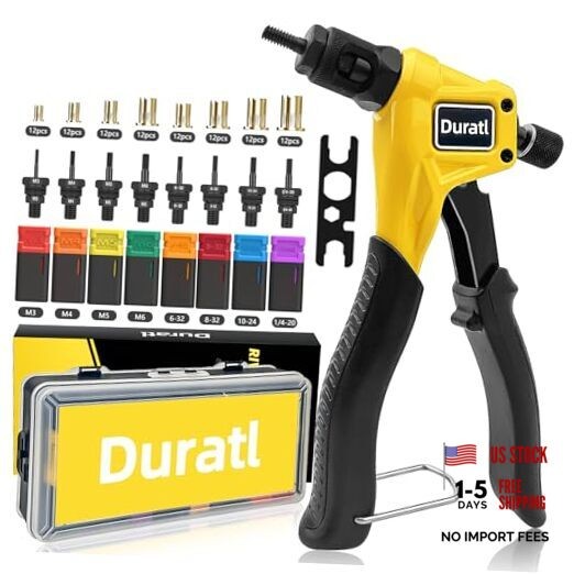 Rivet Nut Tool Kit, 8-Inch Hand Rivnut Tool for Tight Spaces, Nutsert Yellow