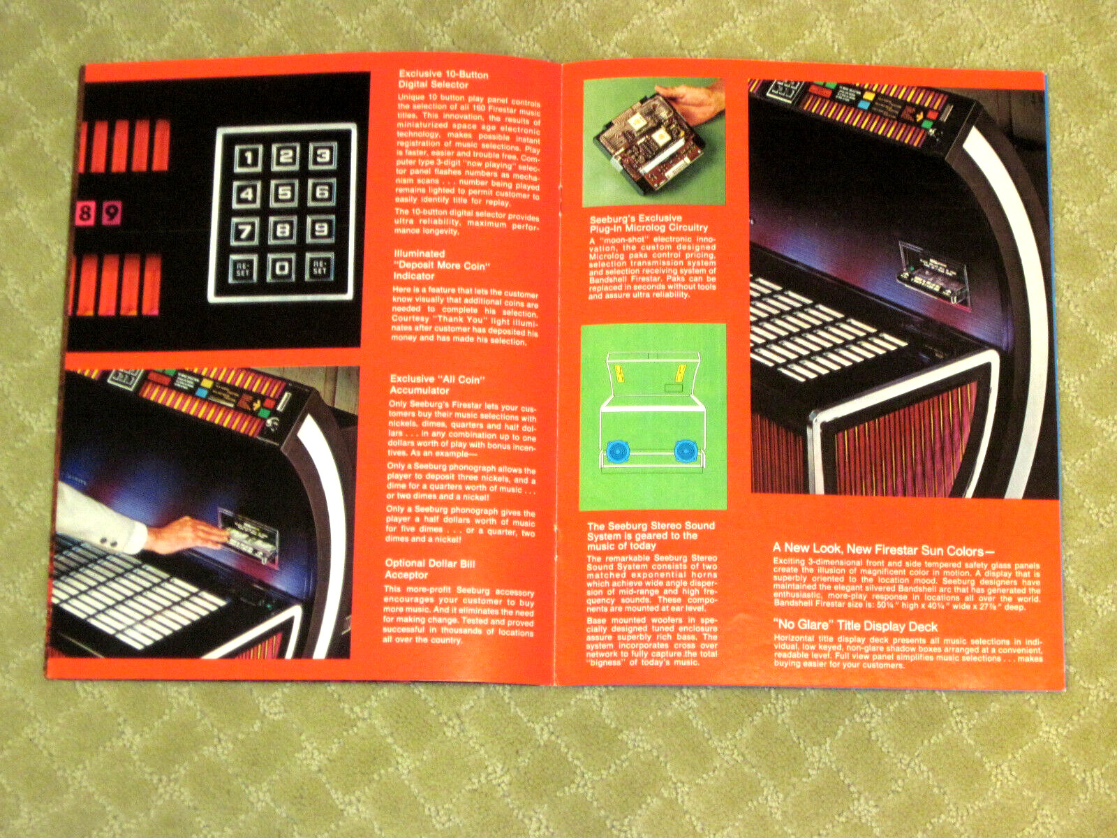 Bandshell Firestar Seeburg Jukebox Arcade Flyer / Brochure / Ad - Foldout