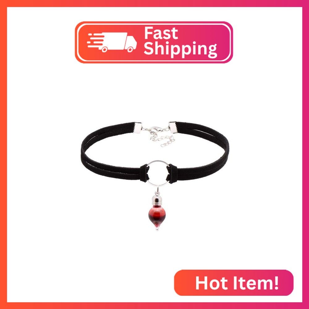 Paialco Vampire Blood Vial Drop Circle Wrapped Rope Choker Necklace for Women Ha