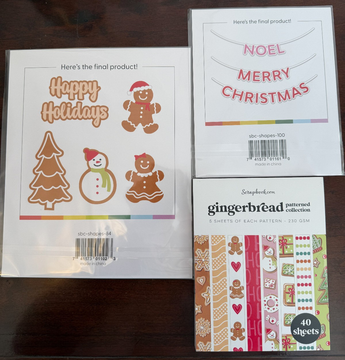 Gingerbread Cookies Dies + Holiday Banner Die set + Gingerbread paper