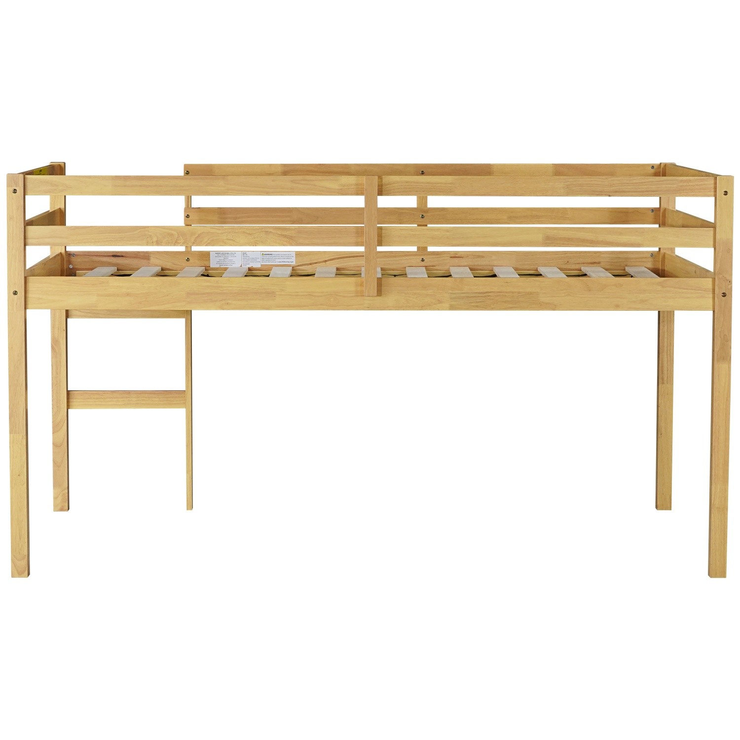 Twin Size Wooden Loft Bed Frame w/ Ladder & Strengthened Slats for Kids Teens