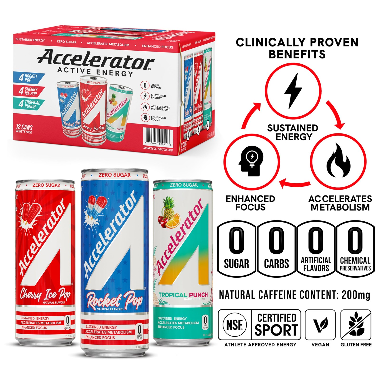 Accelerator Energy Drink, Variety Pack 12oz 12 fl oz (12 pack),