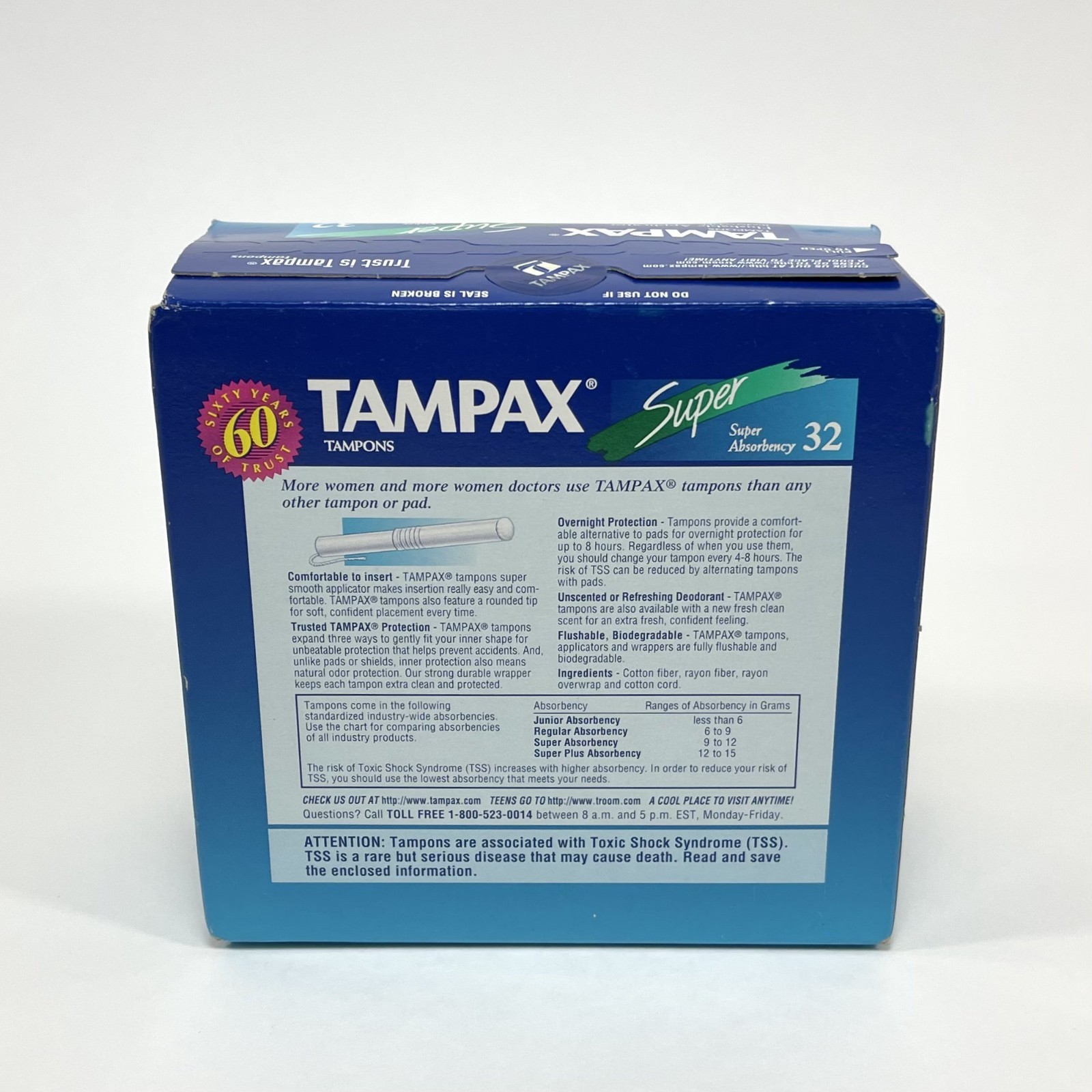 Vintage 1996 Tampax Tampons 32 Count Flushable Applicator Super Absorbency