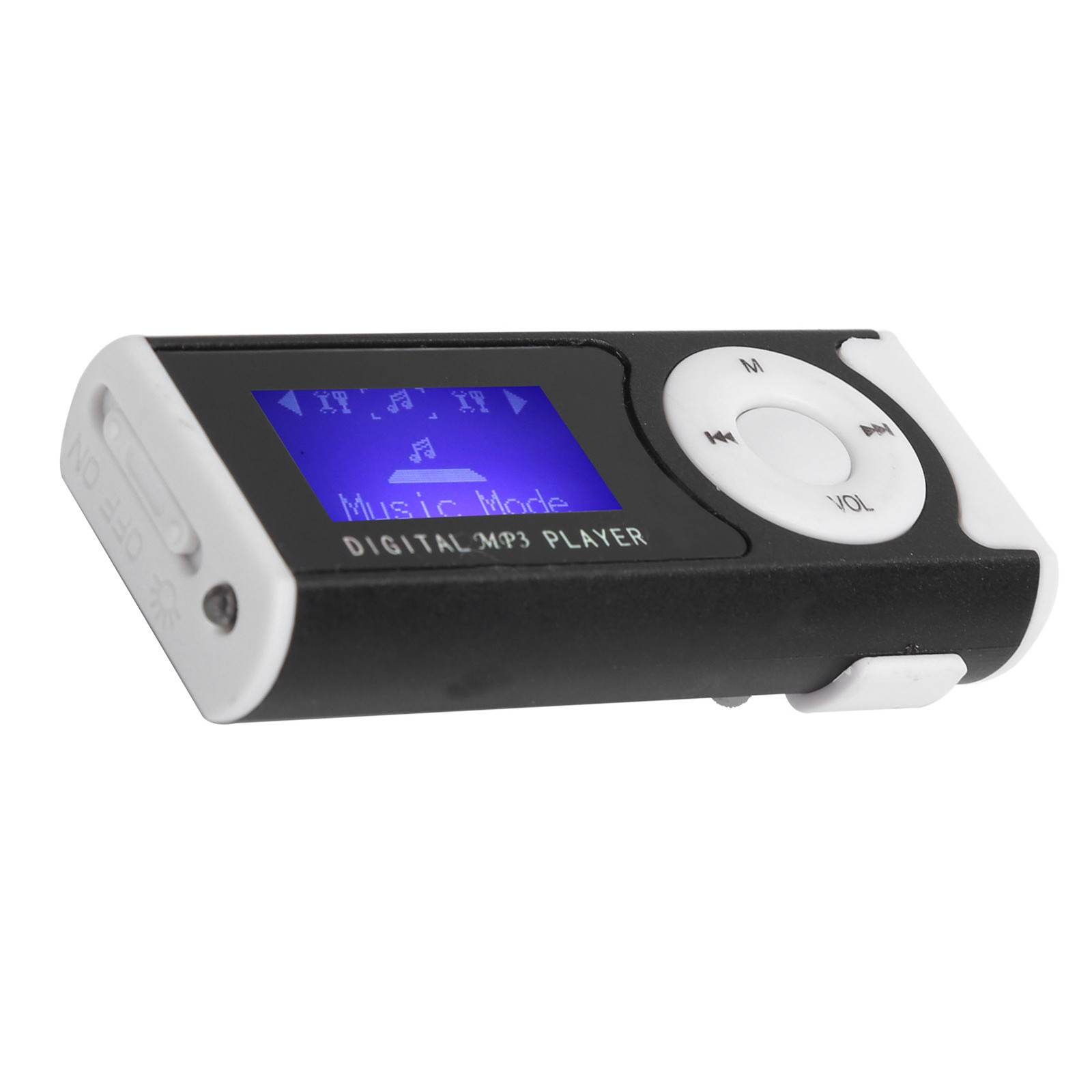 (Black)Portable Sports MP3 Flashlight Mini BackClip LCD Mini Screen Music Y