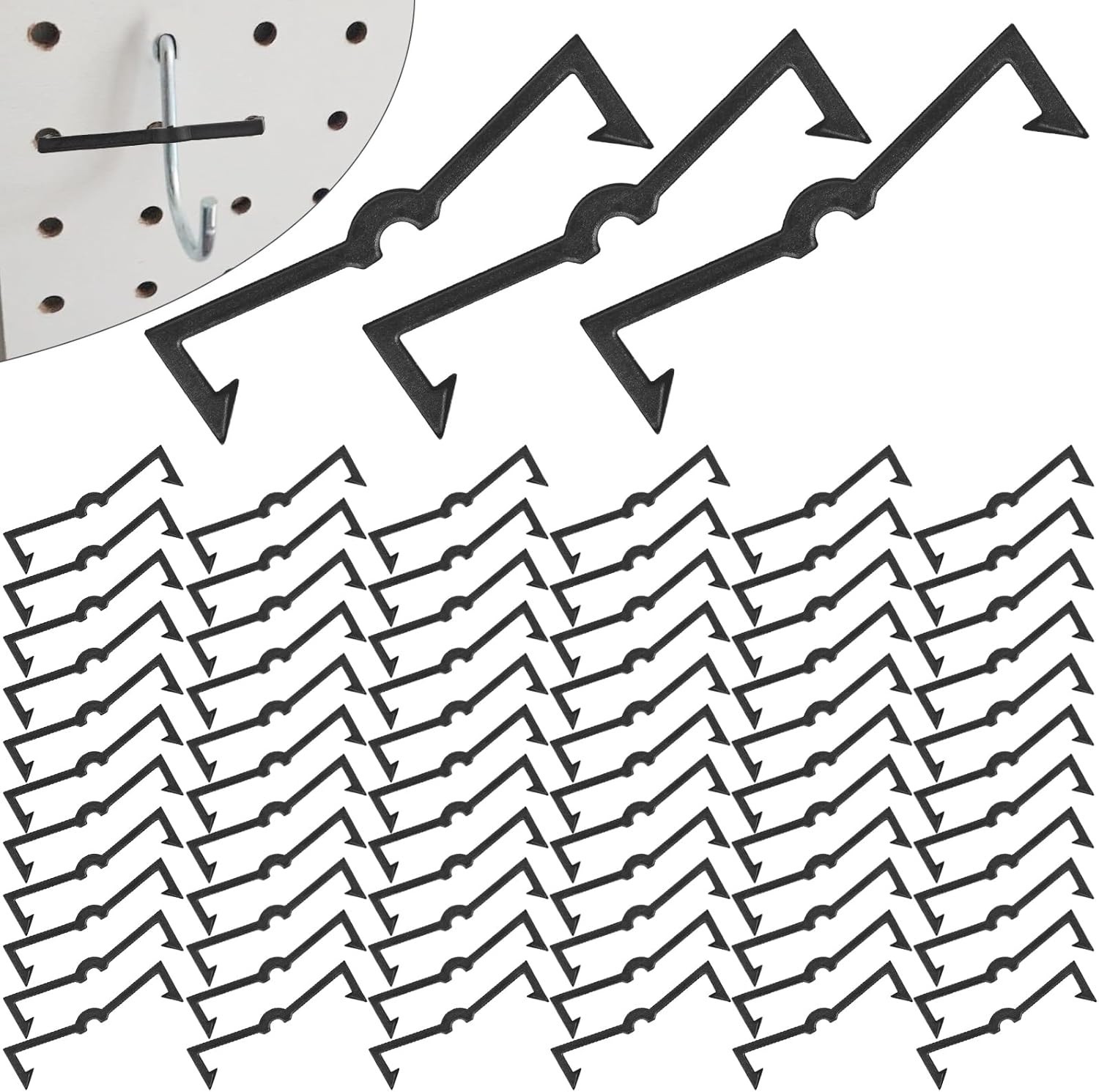 60 Pcs Black Plastic Pegboard Hook Locks for Secure Display & Organization
