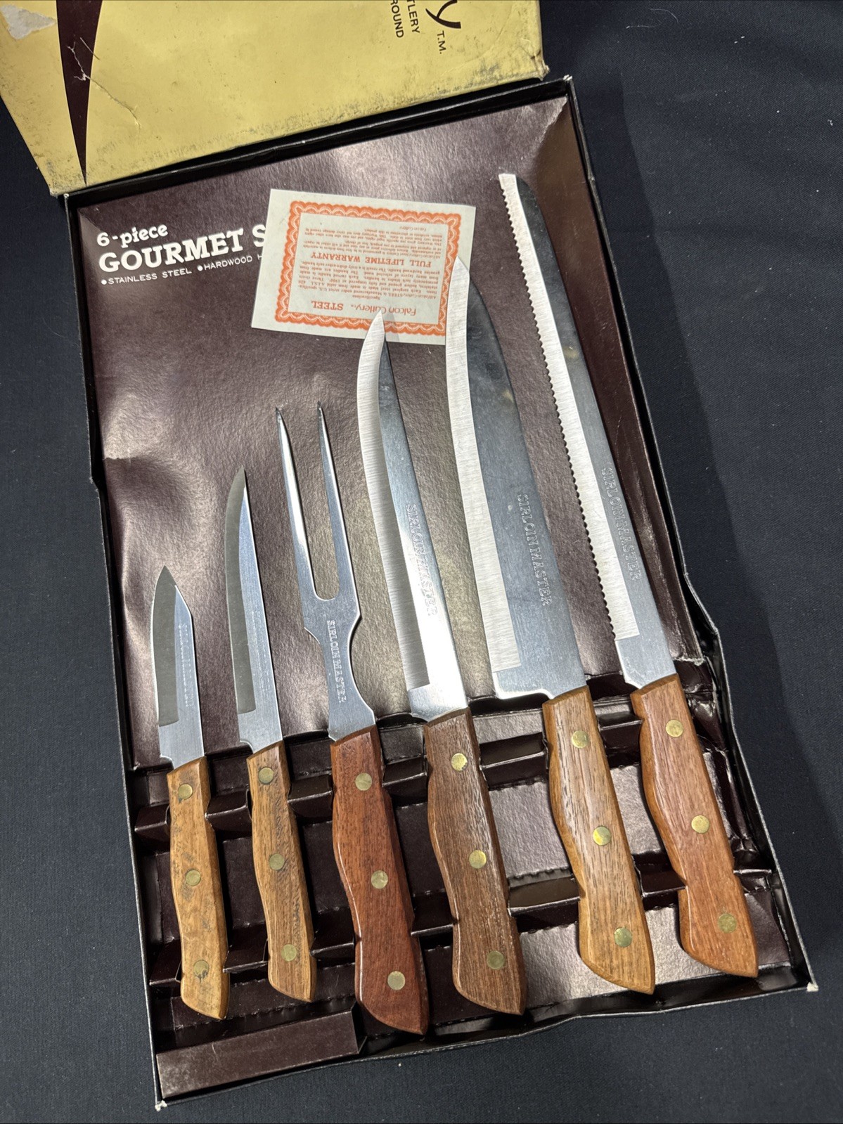 6 Pc. Gourmet Set Of FALCON CUTLERY Precision Hollow Ground Stainless Steel