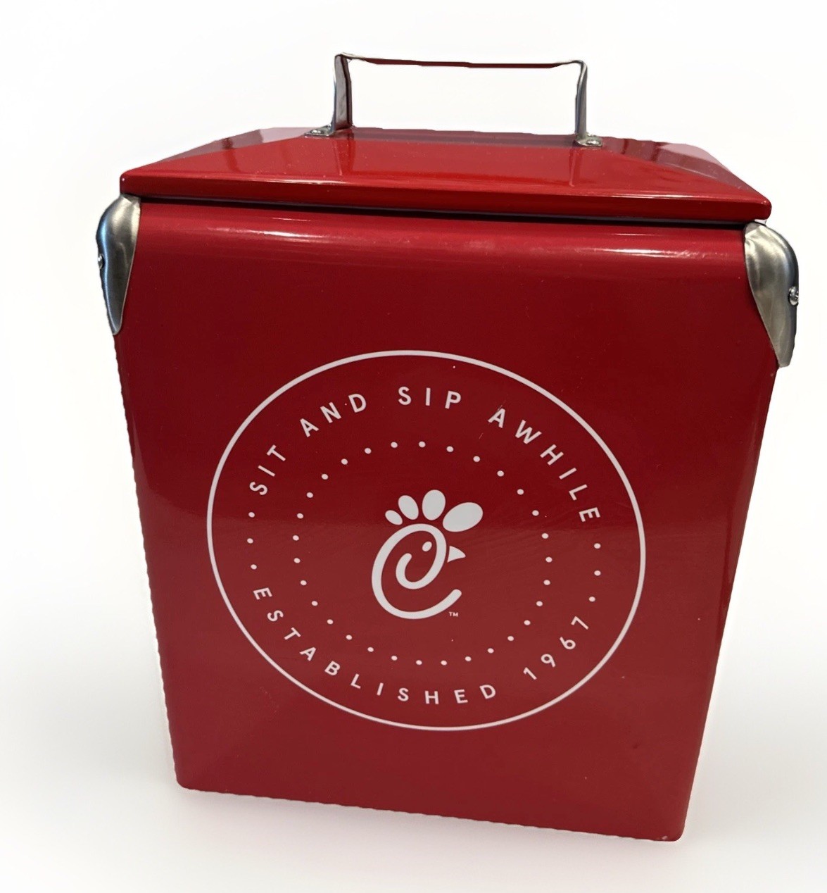 Chick-Fil-A Branded Retro VTG Style Heavy Duty Red White Cooler W/Bottle Opener