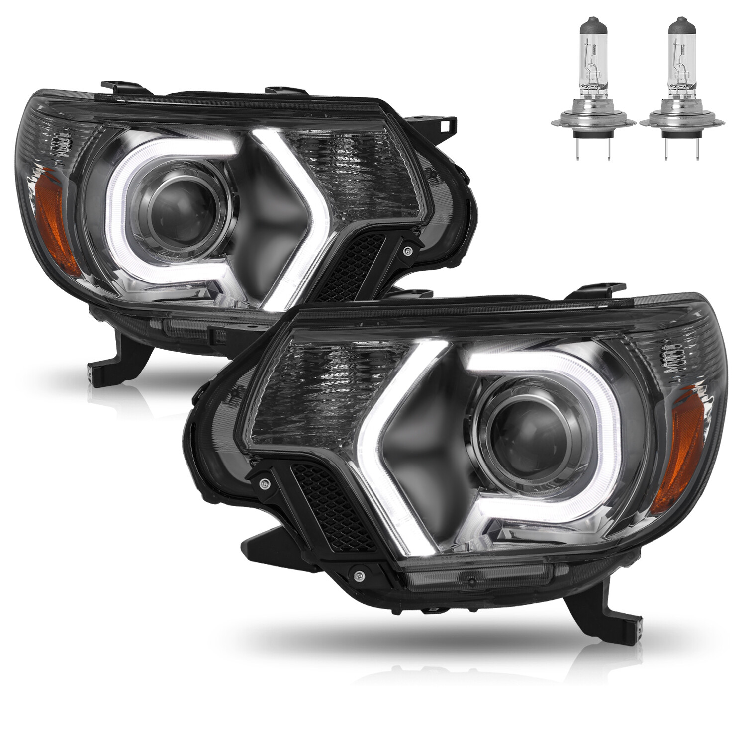 For 2012-2015 Toyota Tacoma LED DRL Smoke Headlights Assembly Amber Corner Lamps