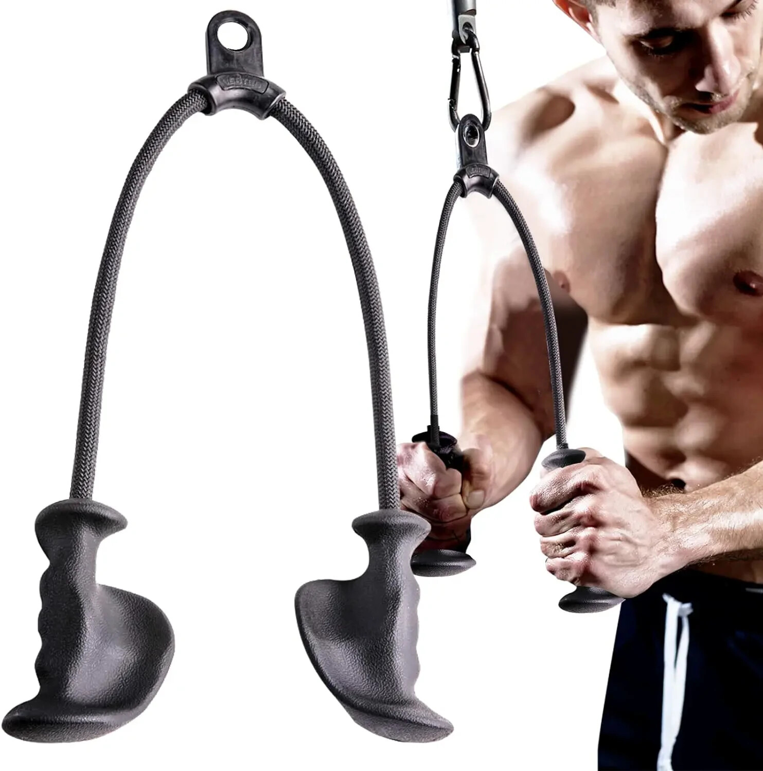Ergonomic Triceps Rope Pull down with Anti-Slippery Natural Rubber Grip 36 Inch