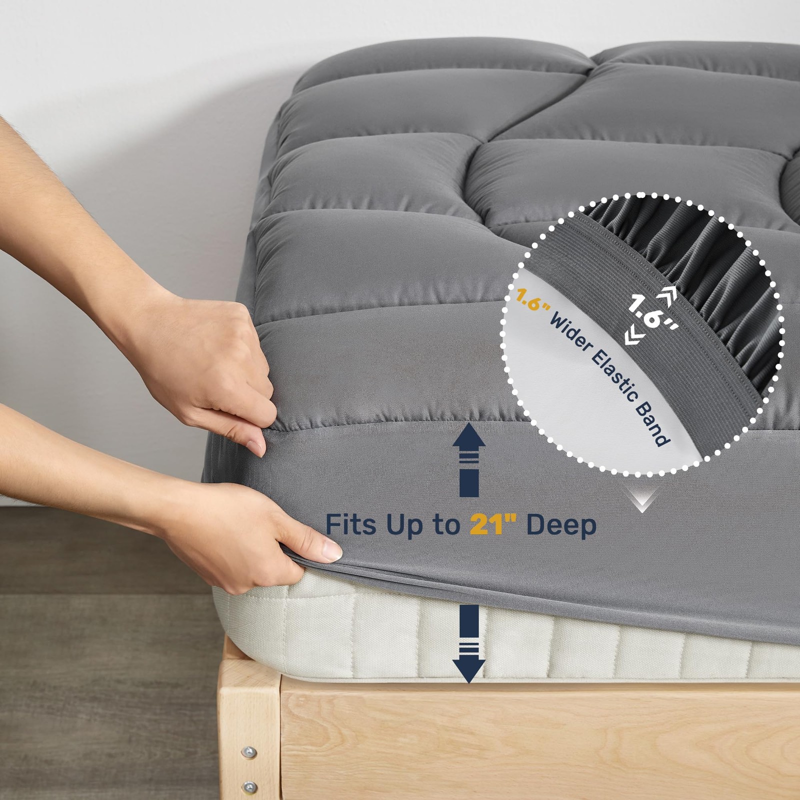 Unikome Waterproof Mattress Pad Queen Size, Ergonomic Quilted Queen, Grey