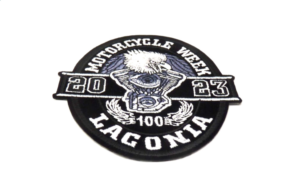 Laconia 100'th Motorcycle Week 2023 Black White Oval EAGLE ENGINE Patch.