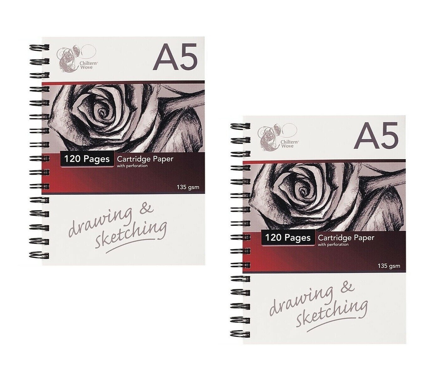 Art Drawing Sketch Pad A5 120 Page Cartridge Paper Chiltern Wove 2 Pack