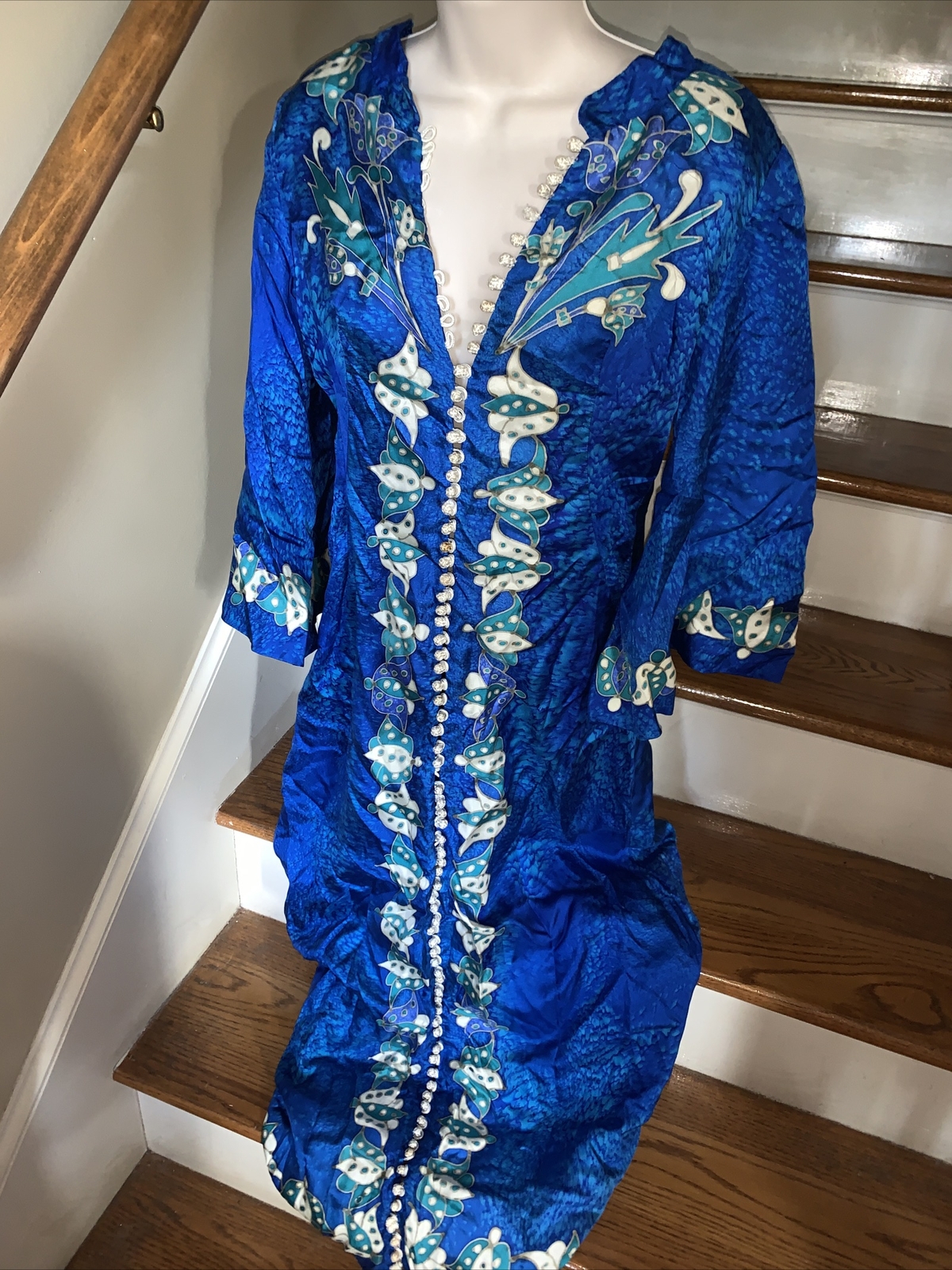 Dashiki blue Vintage Kimono 👘 African Tribal Chinese Geisha Gown Sz S ❤️tb11j20