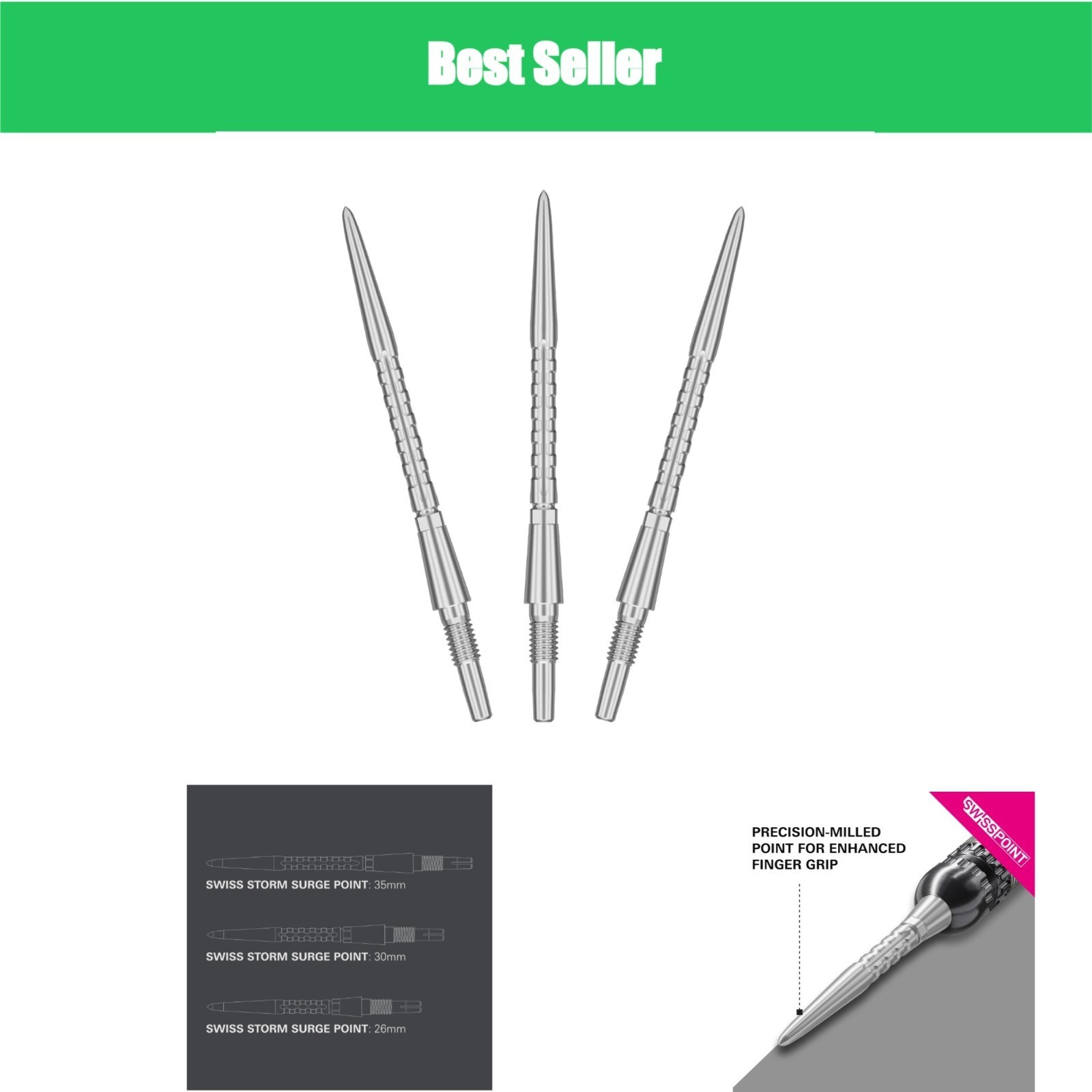 Target Darts Swiss Point Storm Dart Points - 3 Pack Tips 26MM/30MM/35MM