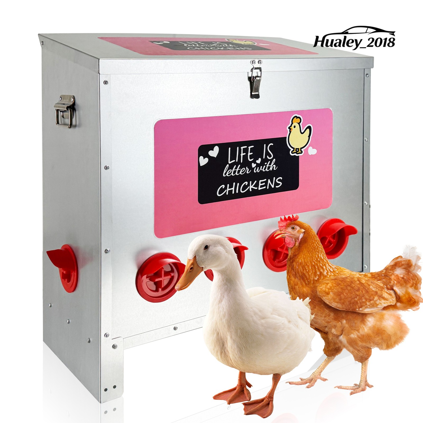 1Pcs Extra-Large Galvanized Feeder, 85-120lb Chicken Feeder 10 No-Waste Ports