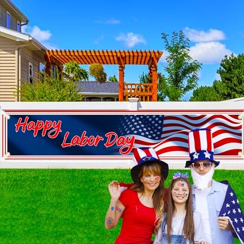 Large Happy Labor Day Banner for Fence Yard Lawn 8.2x1.6 Ft Labor Day