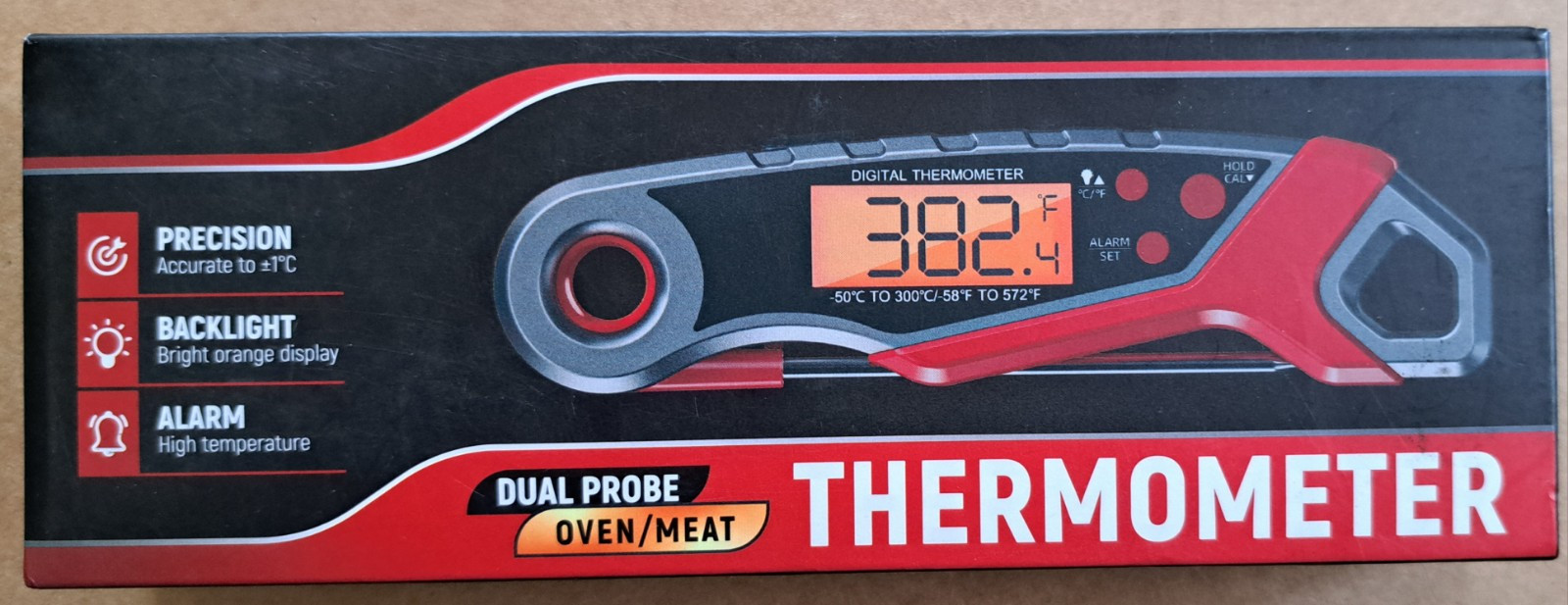 Digital Dual Probe Meat Oven Thermometer Instant Read, High Temp Alarm, Backlit